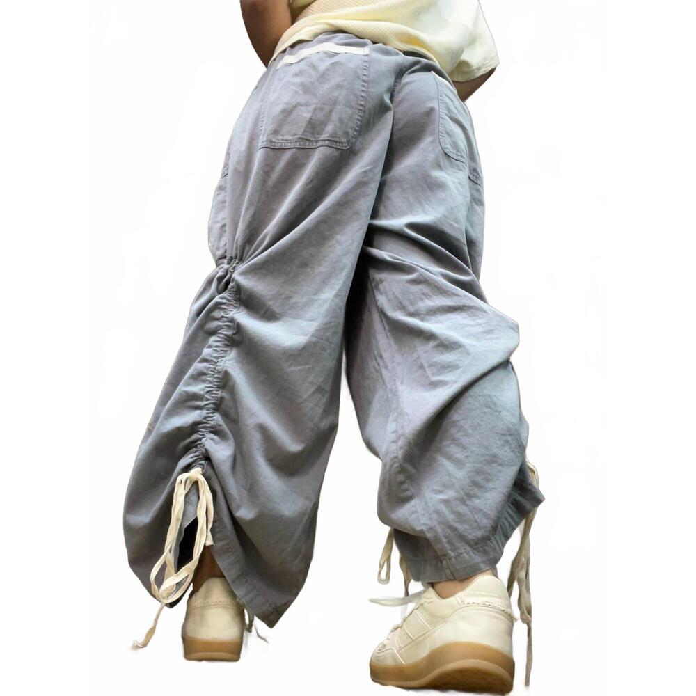 NEW BLUE VELVET women's tape elastic waist jogger parachute pants in dusty blue - Picture 2 of 6